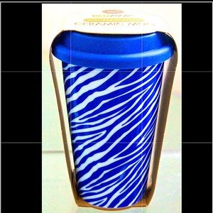 ECO ONE REUSE ME TRAVEL MUG ZEBRA ROYAL BLUE SILICON LID COFFEE 10 OZ